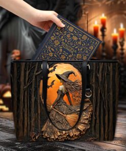 Halloween Witch Leather Tote Bag QFTD4060903