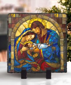 NATIVITY SCENE Solar Light, Holy Family Stone, Unique Xmas Decor, Colorful Faux Stained Glass Christmas Decor, Mary Joseph Jesus, Religious Gift, Christian Gift QFLT4170902
