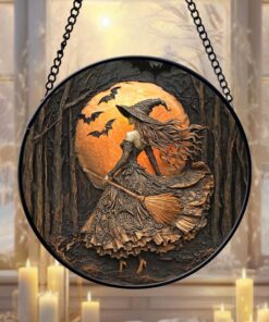Halloween Witch Stained Glass Suncatcher Ornament QFTD4060902