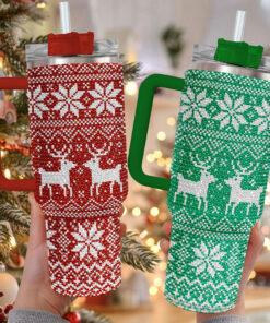 Nordic Reindeer 40oz Rhinestone Tumbler, Christmas Bling Tumbler, Snowflake, Ugly Sweater Tumbler, Holiday Gift QFTO4140902