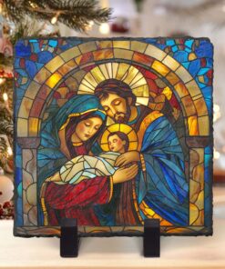NATIVITY SCENE Solar Light, Holy Family Solar Light, Unique Xmas Decor, Colorful Faux Stained Glass Christmas Decor, Mary Joseph Jesus, Religious Gift, Christian Gift QFLT4170901