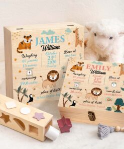 Personalized Baby Memory Keepsake Box, Wooden Keepsake Box for Newborn Baby, Cute Animal Wooden Box For Baby Girl, Baby Boy QFLT4160103