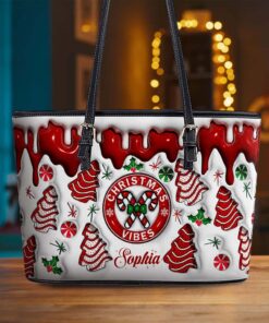 Personalized 3D Inflated Christmas Vibes Leather Tote Bag, Christmas Gifts, Gifts for her, Christmas bag, Christmas Accessories NPND4170901