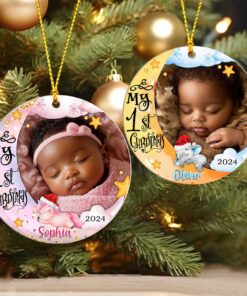 Personalized Baby's First Christmas Animal Circle Ornament, Custom Photo Baby's First Christmas Ornament QFUU4240903