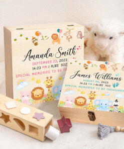 Personalized Baby Memory Keepsake Box Wooden Keepsake Box for Newborn Baby Cute Animal Wooden Box For Baby Girl Baby Boy Christmas Gift QFTO3081101