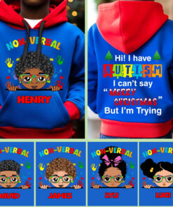 Personalized Autism Christmas Hoodie for kids, Hi I Have Autism I Can't Say Merry Christmas But I'm Trying, Autism Awareness Gift NPHM4280905