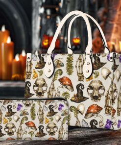 Vintage Halloween Magic Amanita Mushroom, Skeleton Hand Leather Handbag & Wallet QFND4050901