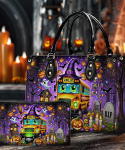 Halloween School Bus Driver Leather Handbag & Wallet QFNT4120901