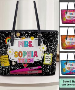 Personalized Teacher PU Leather Tote Bag, Back To School Gift, First Day Of School, End Of Year Christmas, Teacher Appreciation Bags Gift QFHM4180903