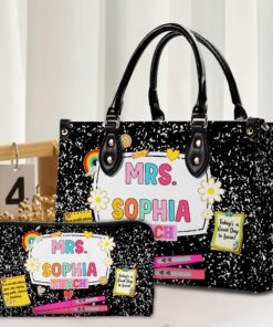 Personalized Teacher PU Leather Handbag, Back To School Gift, First Day Of School, End Of Year Christmas, Teacher Appreciation Bags Gift QFHM4180901