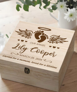 Personalized Baby Memory Keepsake Box, Infant Death Memorial Box, Baby Loss Wooden Keepsake Box, Angel Baby Bereavement Gift, In Memory of a Child HXTN170402