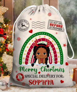 Personalized Christmas Santa Sack For Kids, Custom Christmas Gifts Bags For African American Kids QFHH4071003