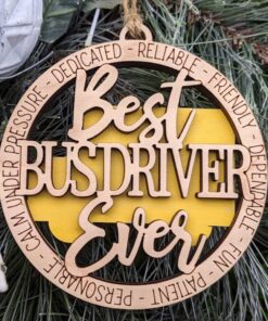 Personalized Christmas School Bus Driver 2 Layer Wood Ornament, Best Bus Driver Ever Ornament QFHA4281002
