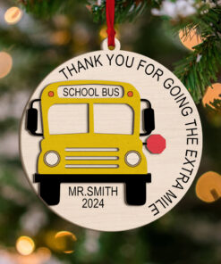 Personalized Christmas School Bus Driver 2 Layer Wood Ornament, Best Bus Driver Ever Ornament QFHA4281001