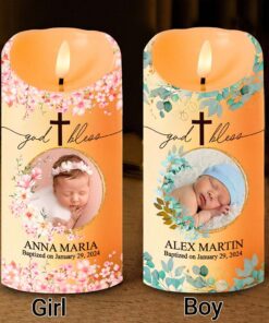 Personalized Baptism LED Candle, Custom Baptism Gift For Baby Girl, Baby Boy From Godmother, Baptism Gift, Christening Gift Idea QFND4301004