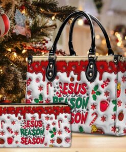 2D Flat Jesus The Reason for the Season Christmas Inflated PU Leather Handbag, Christian Jesus Bags QFTD4181001