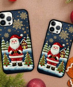Santa Claus Faux Embroidered Silicone Phone Case, Christmas Phone Case QFHH4211004