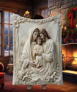 2D Flat Christian Nativity Scene Of Baby Jesus, Mary, Joseph Faux Blanket, Holy Family Gift, Jesus Christmas Decor Gift QFPY4011101