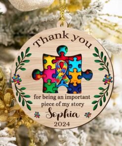 Personalized Puzzle Teacher Ornament, Autism wooden Ornament LCUU4291002