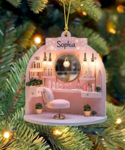 Personalized Pink Makeup 2D Acrylic Flat Ornament, Makeup Christmas Ornament, Teen Girl Ornament, Artist Christmas Ornament, Decor Gift QFND4301001