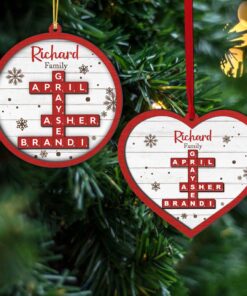 Personalized Family Name 2 Layer Wood Ornament, Crossword Scrabble Wooden Ornament, Custom Family Letter Tile, Name Puzzle, Last Name Ornament QFLT4211001