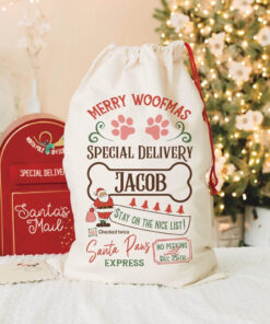 Personalized Dog Santa Sack Personalised pet Stocking Christmas Bag Xmas Treat Gift Bag QFLT4241005
