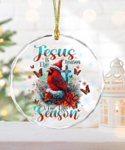 Jesus Is The Reason For The Season Cardinal Christmas Glass Ornament QFHH4241003