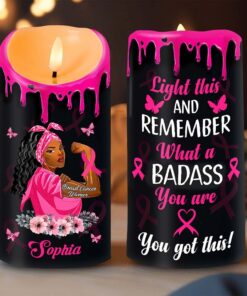Personalized Breast Cancer Warrior Led Candle NPND4261001