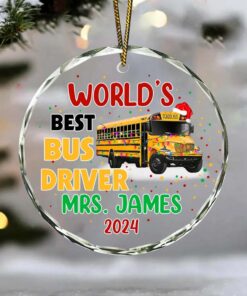 Personalized School Bus Christmas Glass Ornament QFHM4281002