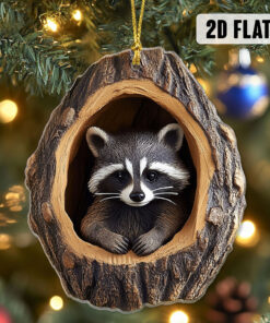 Raccoon 2D Flat Acrylic Ornament, Raccoon Christmas Ornament, Holiday Gift for Raccoon Lover, Animal Lover Gift QFTO4301002