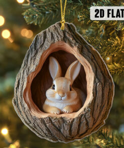 Bunny 2D Flat Acrylic Ornament, Bunny Christmas Ornament, Rabbit Ornament, Xmas Gift for Animal Lover QFTO4301003