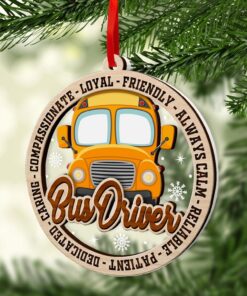 School Bus Ornaments for Christmas Tree, Yellow Bus Ornament 2 Layer Wood & Acrylic for Bus Lovers THLT4311002