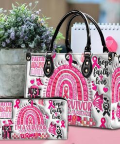 3D Inflated Breast Cancer Awareness Leather Handbag + wallet NPND4011001