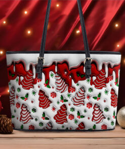 2D Flat Christmas Tree Cakes Inflated Leather Tote Bags QFTO4181003