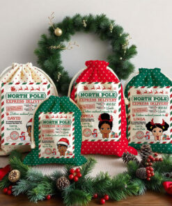 Personalized Christmas Santa Sack For Kids, Custom Christmas Gifts Bags For African American Kids, Black Kids Gifts, Christmas Present Sack QFTO4250902