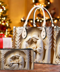 2D Flat Nativity Scene Mary Joseph Jesus PU Leather Handbag QFTO4211002