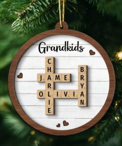 Personalized Christmas Ornaments, Grandkids Crossword Puzzle Art Ornament, Gifts for Grandma Ornament, Custom Grandkids Ornament QFTD4211010