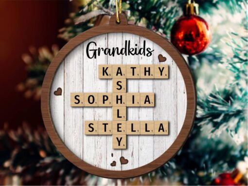 Personalized Christmas Ornaments, Grandkids Crossword Puzzle Art Ornament, Gifts for Grandma Ornament, Custom Grandkids Ornament QFTD4211010 - Image 2