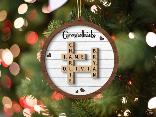 Personalized Christmas Ornaments, Grandkids Crossword Puzzle Art Ornament, Gifts for Grandma Ornament, Custom Grandkids Ornament QFTD4211010 - Image 3