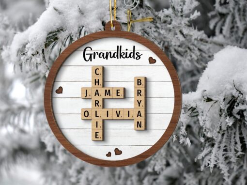 Personalized Christmas Ornaments, Grandkids Crossword Puzzle Art Ornament, Gifts for Grandma Ornament, Custom Grandkids Ornament QFTD4211010 - Image 4