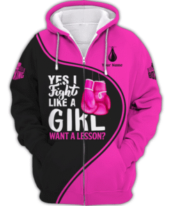 Boxing Custom Name 3D Zipper Hoodie Pink Gloves Gift For Boxing Lovers MQND4011108