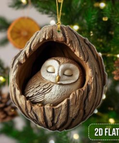 Owl 2D Flat Acrylic Ornament, Owl Sleeping Ornament, Baby Owl Christmas Ornament, Holiday Gift for Owl Lover, Animal Lover QFTD4291010