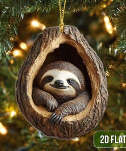 Sloth 2D Flat Acrylic Ornament, Sloth Christmas Ornament, Holiday Gift for Sloth Lover QFTD4291003