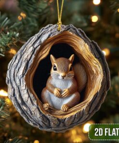 Squirrel 2D Flat Acrylic Ornament, Squirrel Christmas Ornament, Squirrel Ornament, Gift for Squirrel Lover QFTD4291005