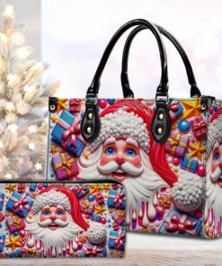 Christmas Pu Leather Handbag, 2D Flat Xmas Santa Claus Bags MQHH121102