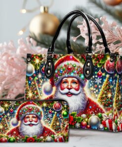 Faux Rhinestone Santa Claus Christmas Pu Leather Handbag, 2D Flat Xmas Santa Claus Bags QFHH4131103