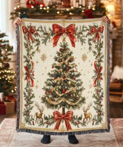 Retro Vintage Christmas Tree Woven Blanket, Christmas Blanket, Christmas Home Decor, Christmas Gifts, Xmas Vintage Gift QFHA4151102