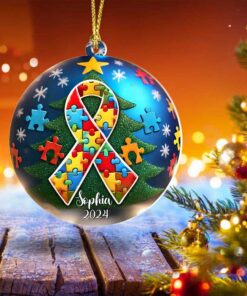 Custom Autism Awareness Puzzle Acrylic Ornament, Gift for Autism Mom, Autism Dad UKUU4231101