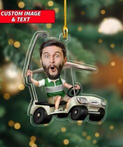 Personalized Golfer Ornament, Custom Image And Text Golf Lover Ornament, 2D Printed Golf Cart Christmas Tree Ornament, Christmas Ornament QFTD4041101