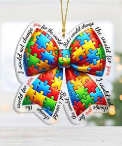 Autism Bow Acrylic Ornament, Autism Awareness Gift, Autism Ribbon Ornament QFPY4231101